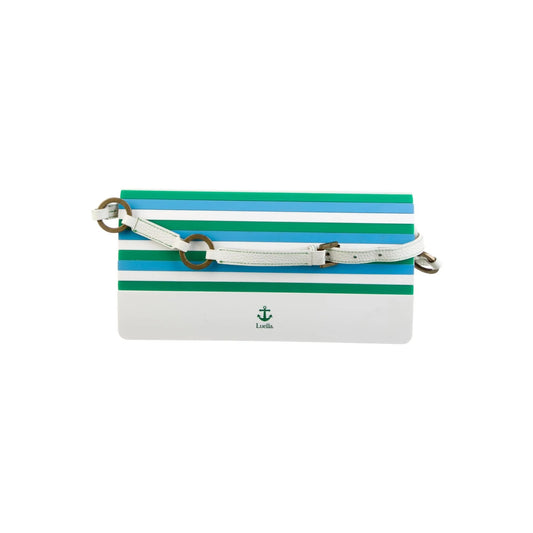 Luella White Blue & Green Acrylic Crossbody w Antique Gold