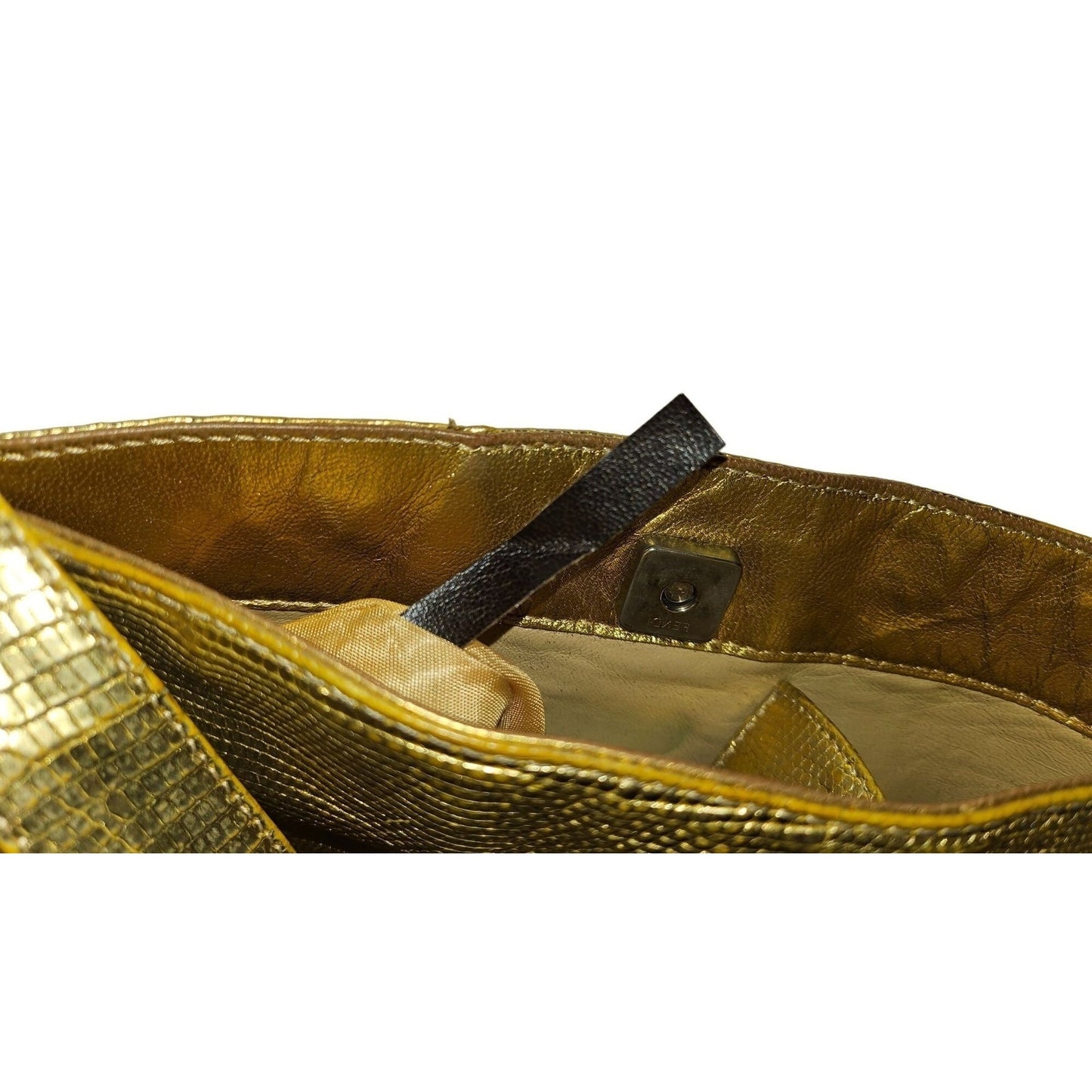 Fendi gold reptile tote with chrome FF accents