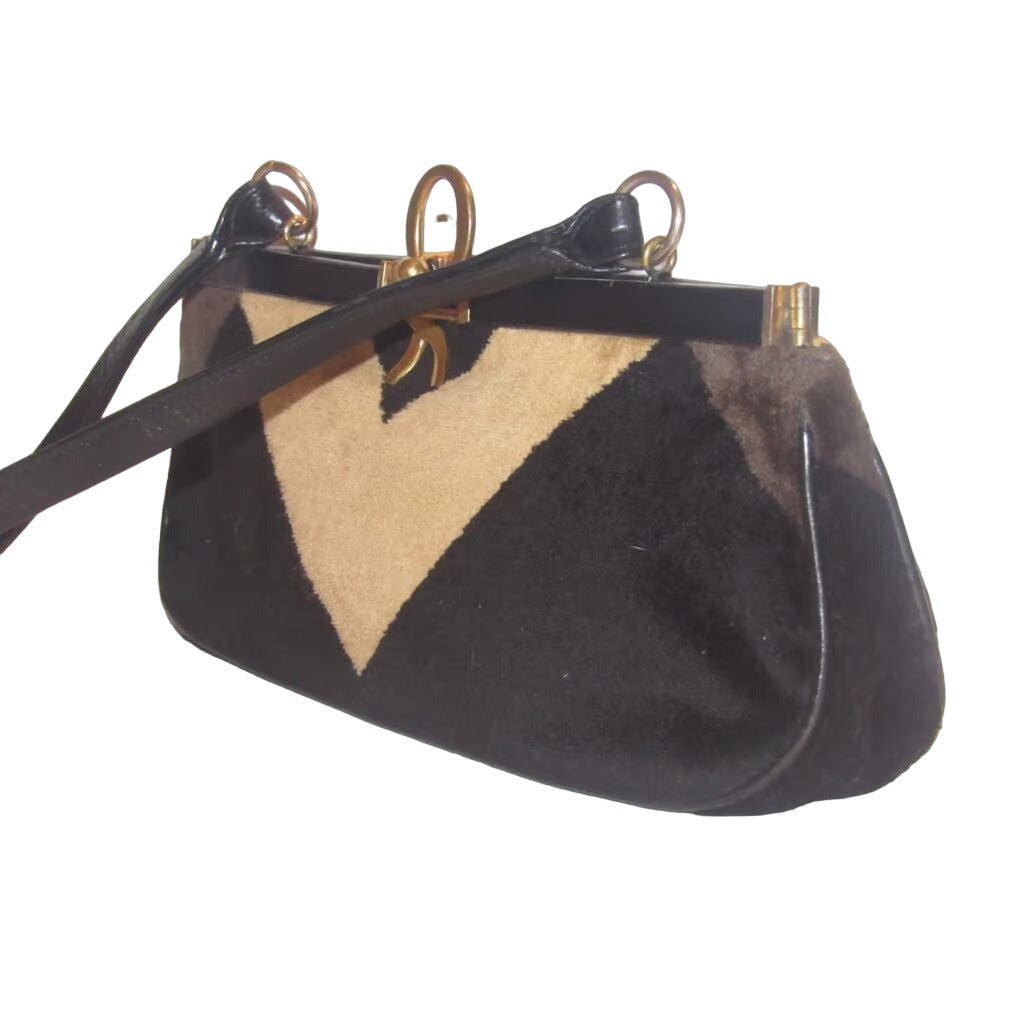 Roberta di Camerino Art Deco look velvet & leather two-way purse