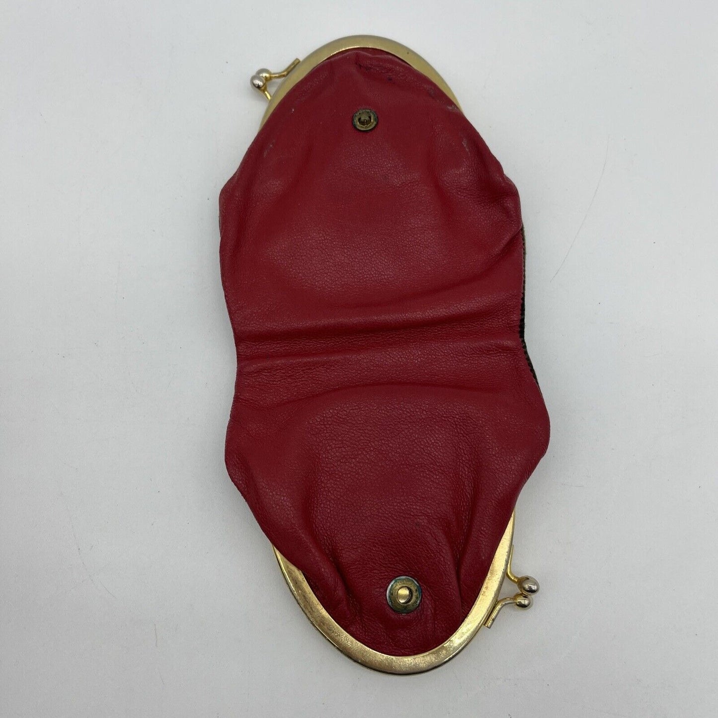 Vintage double sided, red leather & brown suede kiss close change purse