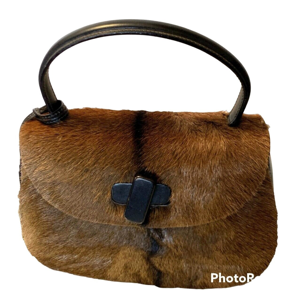 Gucci fur & black leather 1947 bamboo two-way purse- UNUSED!