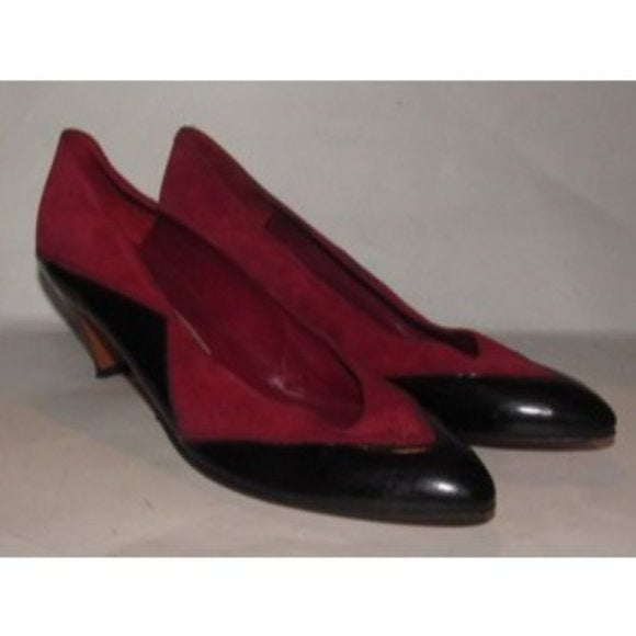 Bally Vintage Black Patent Leather and Red Suede