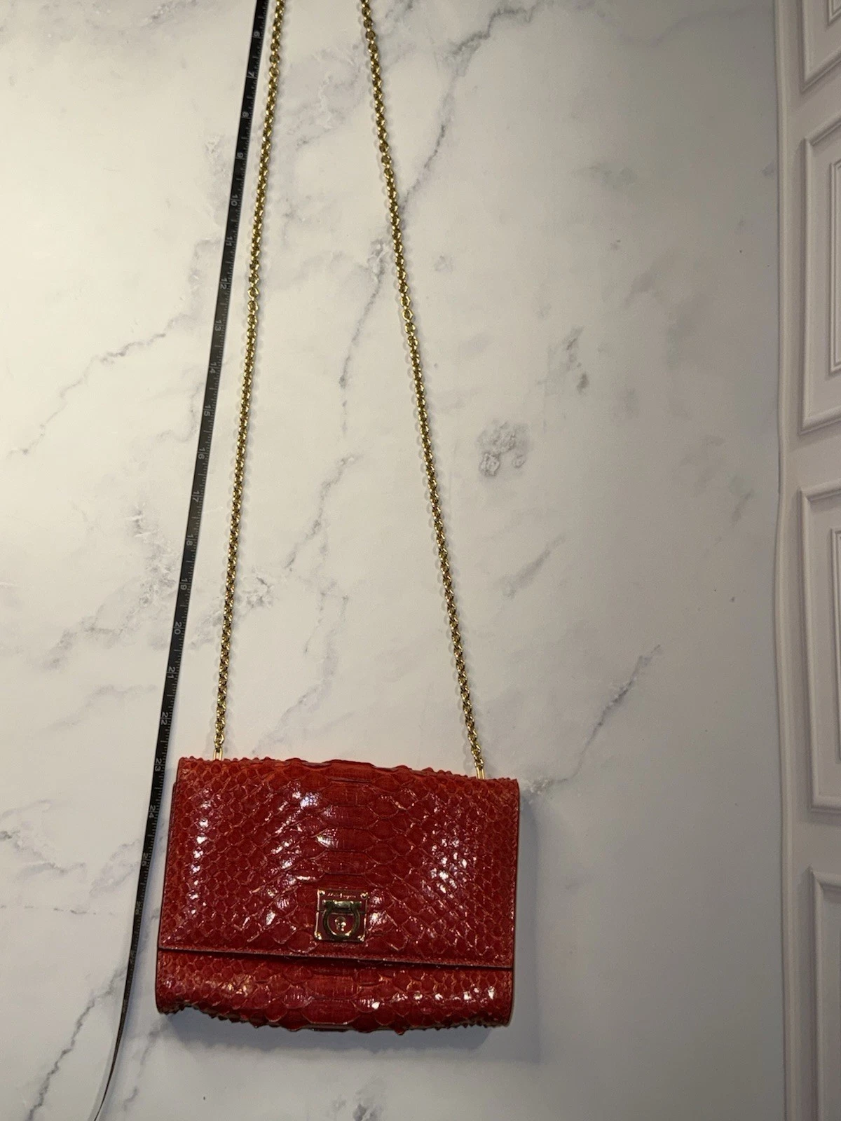 Ferragamo red python two way cross body