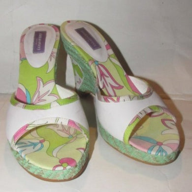 Pucci White Leather & Colorful Floral Mule Wedges!