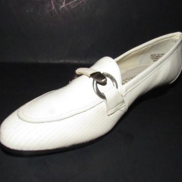 Naturalizer White Patent Loafers with a Bamboo Horse-bit Accent