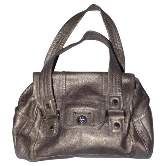 Vintage, Marc Jacobs, metallic pewter leather, two handle, satchel with bold chrome accents and lots of compartments