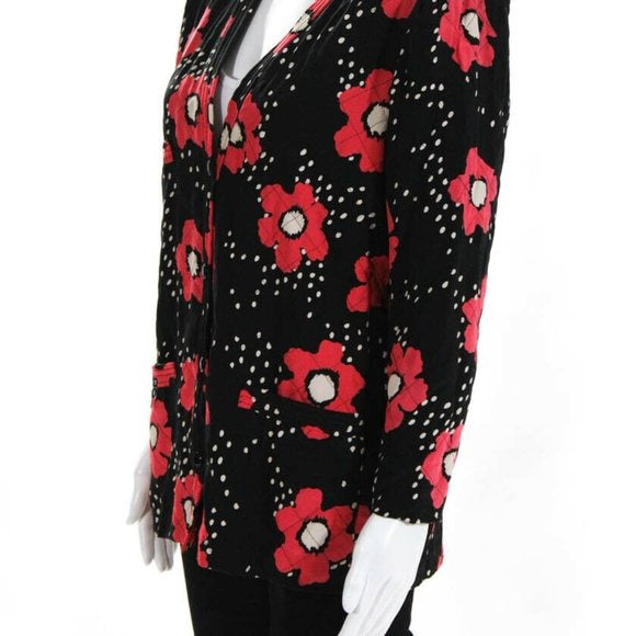 Stunning! RETRO on-trend EMANUEL UNGARO PARALLELE WOMENS BLACK, HOT PINK and WHITE FLORAL QUILTED JACKET. SIZE 12