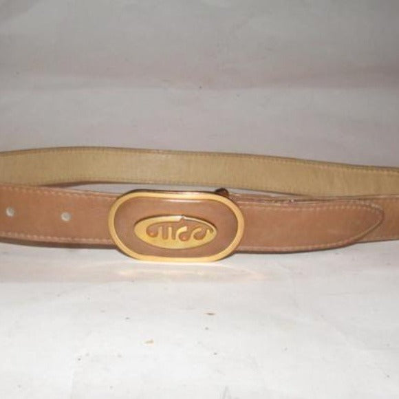 Gucci Vintage Brown Belt w Oval Cursive Logo Buckle