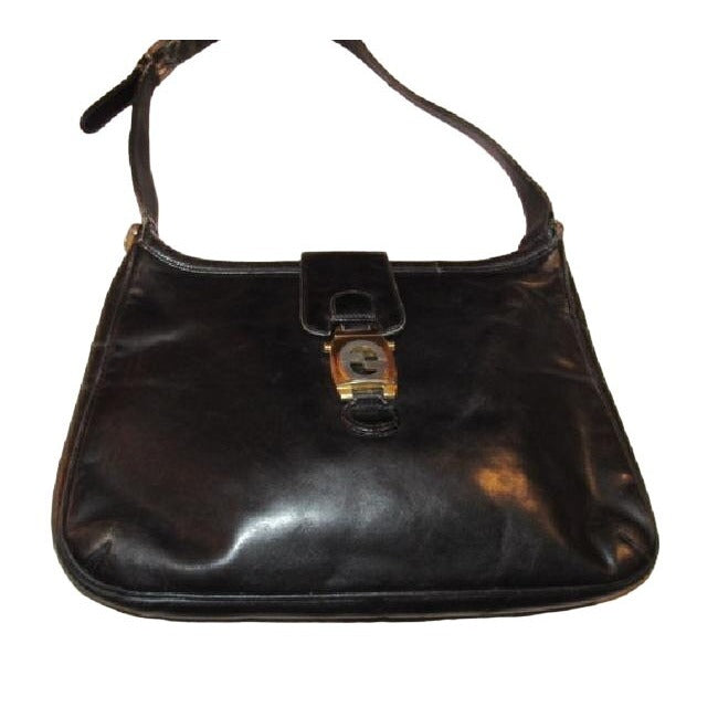 1950s Gucci Vintage Bluish Black Leather Jackie Hobo Bag