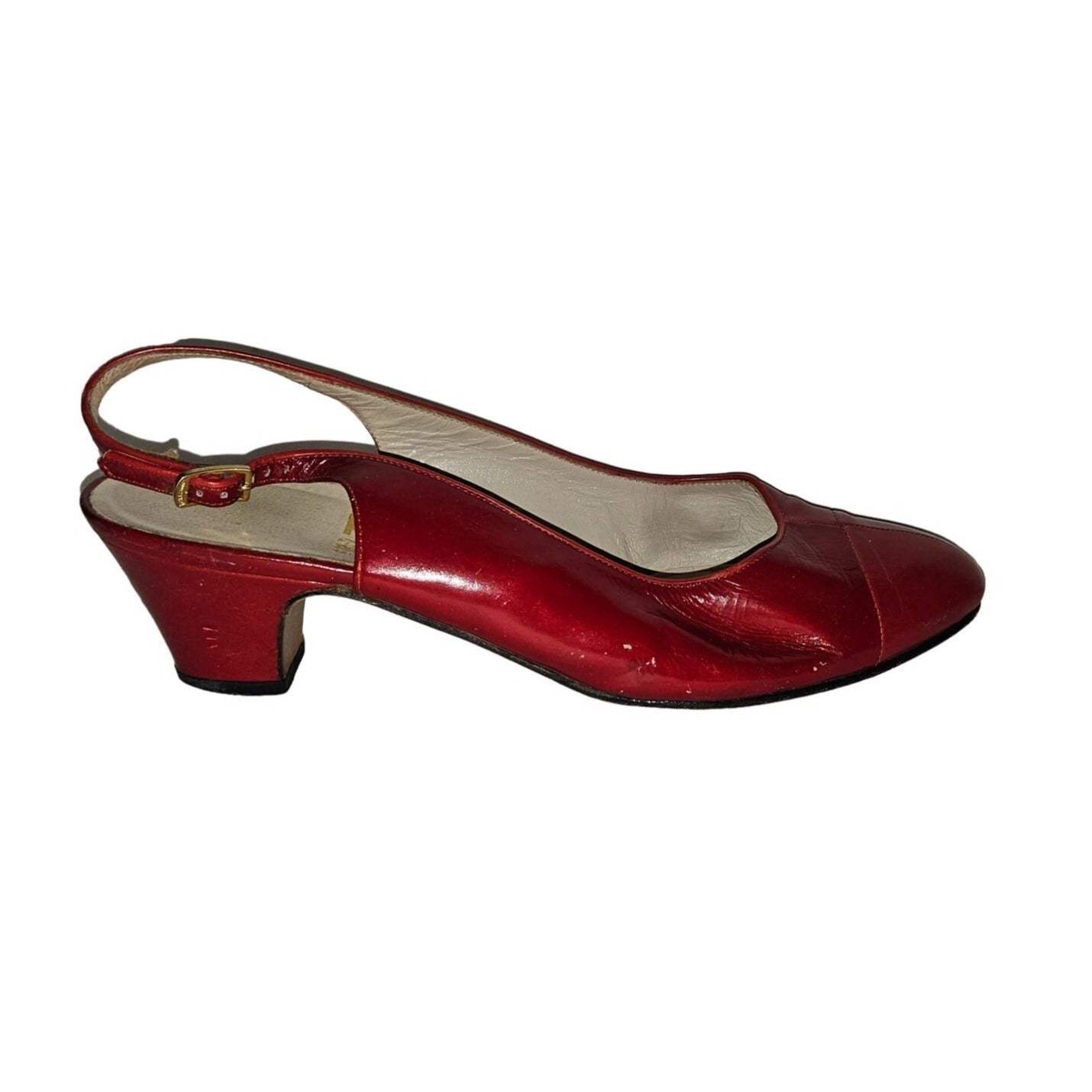 Ferragamo red two-tone leather slingback 7.5B