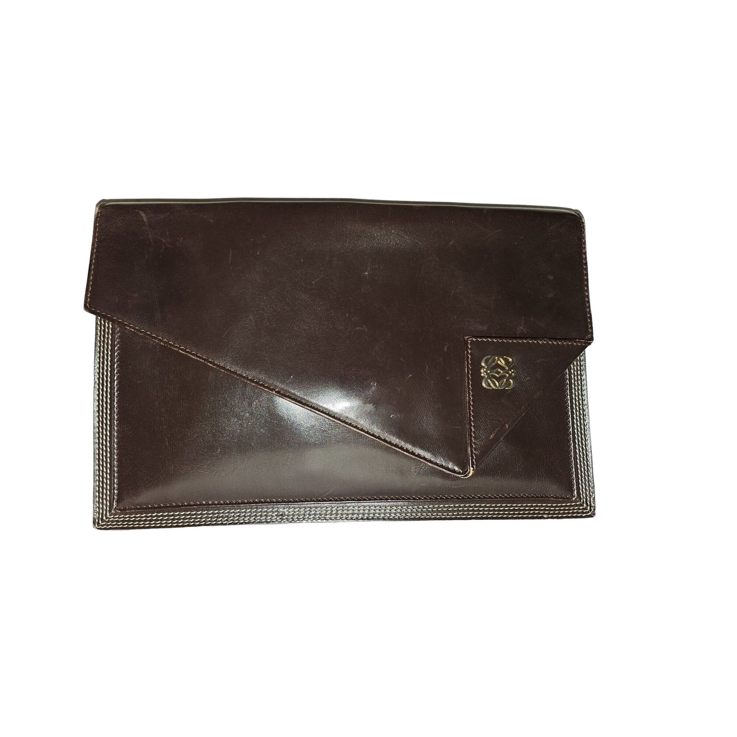Loewe mahogany leather asymmetrical XL clutch