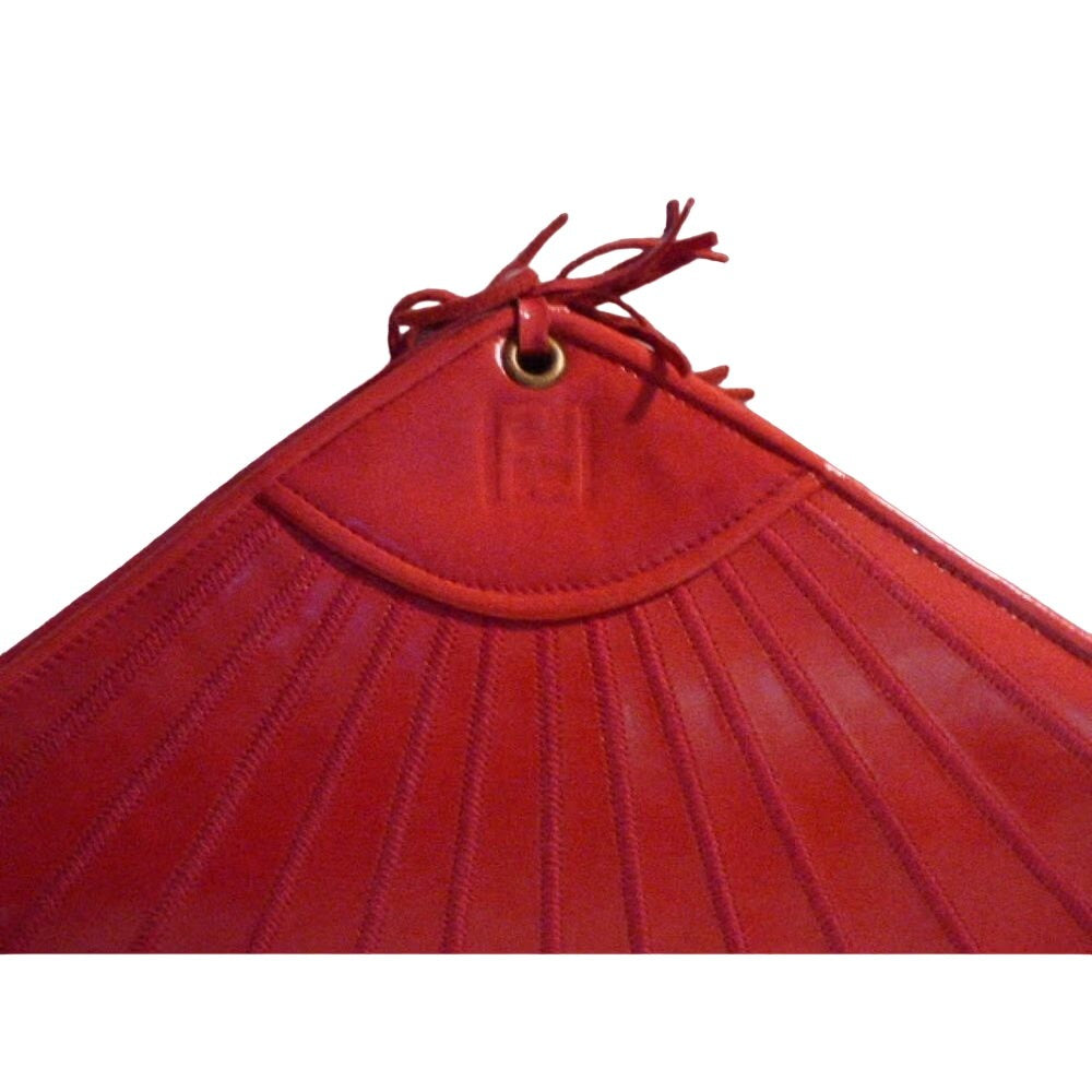 Fendi SAS red leather stylized fan shaped purse by Lagerfeld