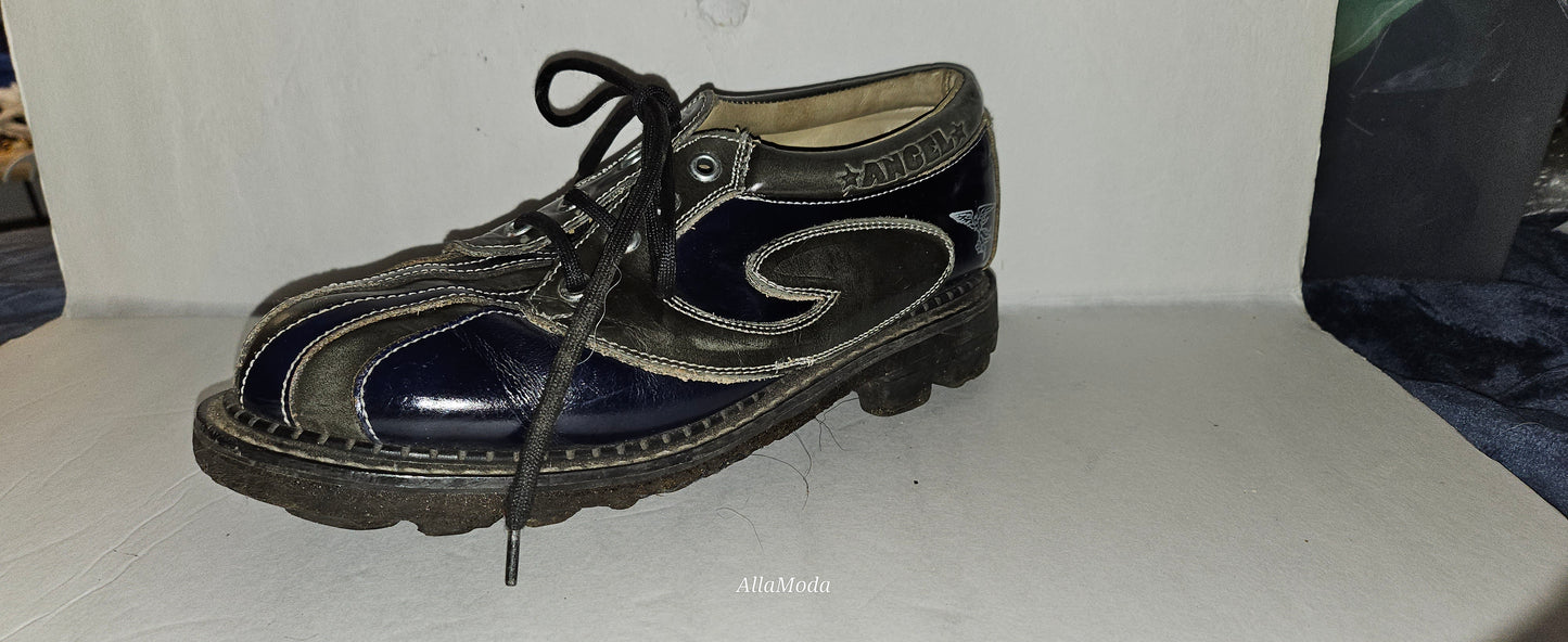 Vintage 90s John Fluevog Sie 7W/9M Angel Gibson Swirl Leather Derby Shoes