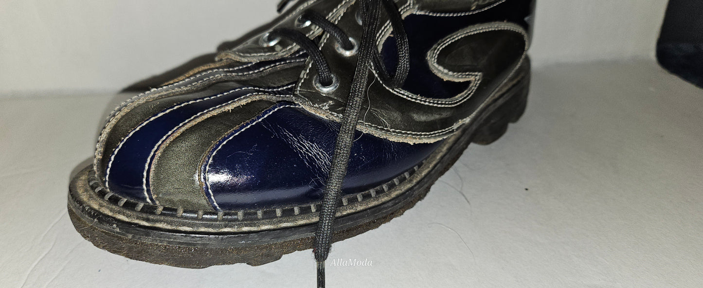 Vintage 90s John Fluevog Sie 7W/9M Angel Gibson Swirl Leather Derby Shoes