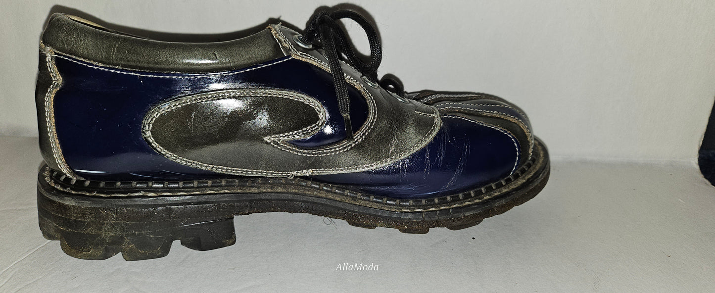 Vintage 90s John Fluevog Sie 7W/9M Angel Gibson Swirl Leather Derby Shoes