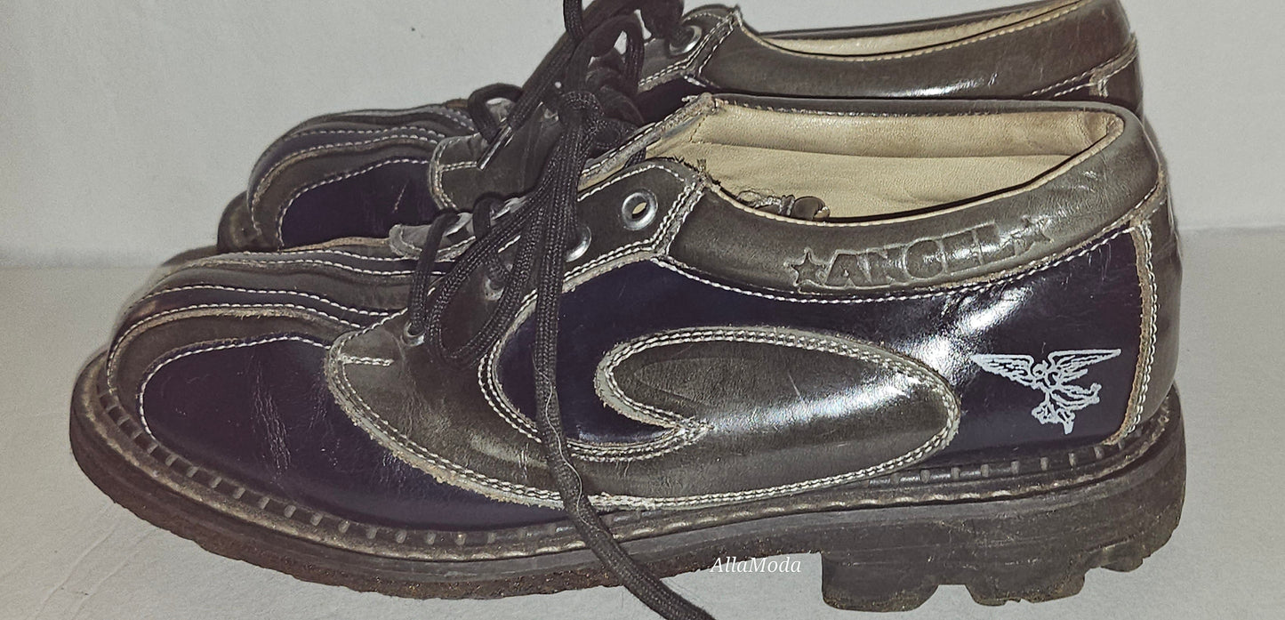Vintage 90s John Fluevog Sie 7W/9M Angel Gibson Swirl Leather Derby Shoes