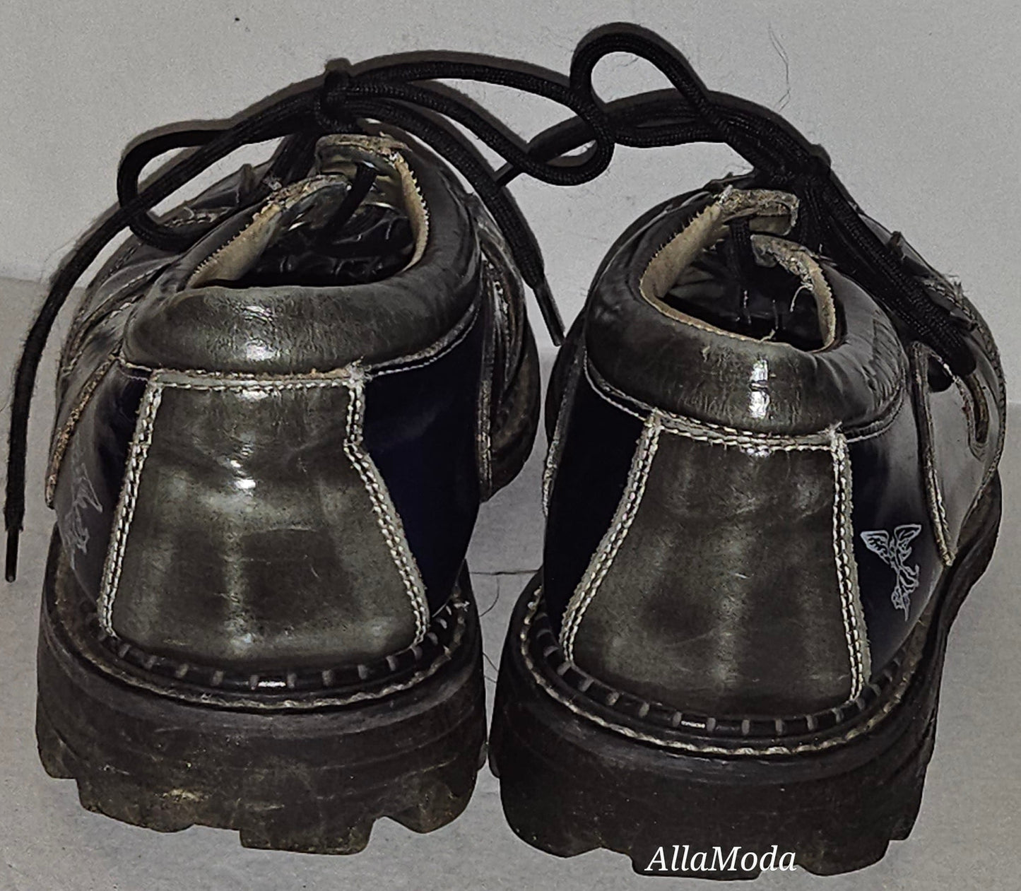 Vintage 90s John Fluevog Sie 7W/9M Angel Gibson Swirl Leather Derby Shoes