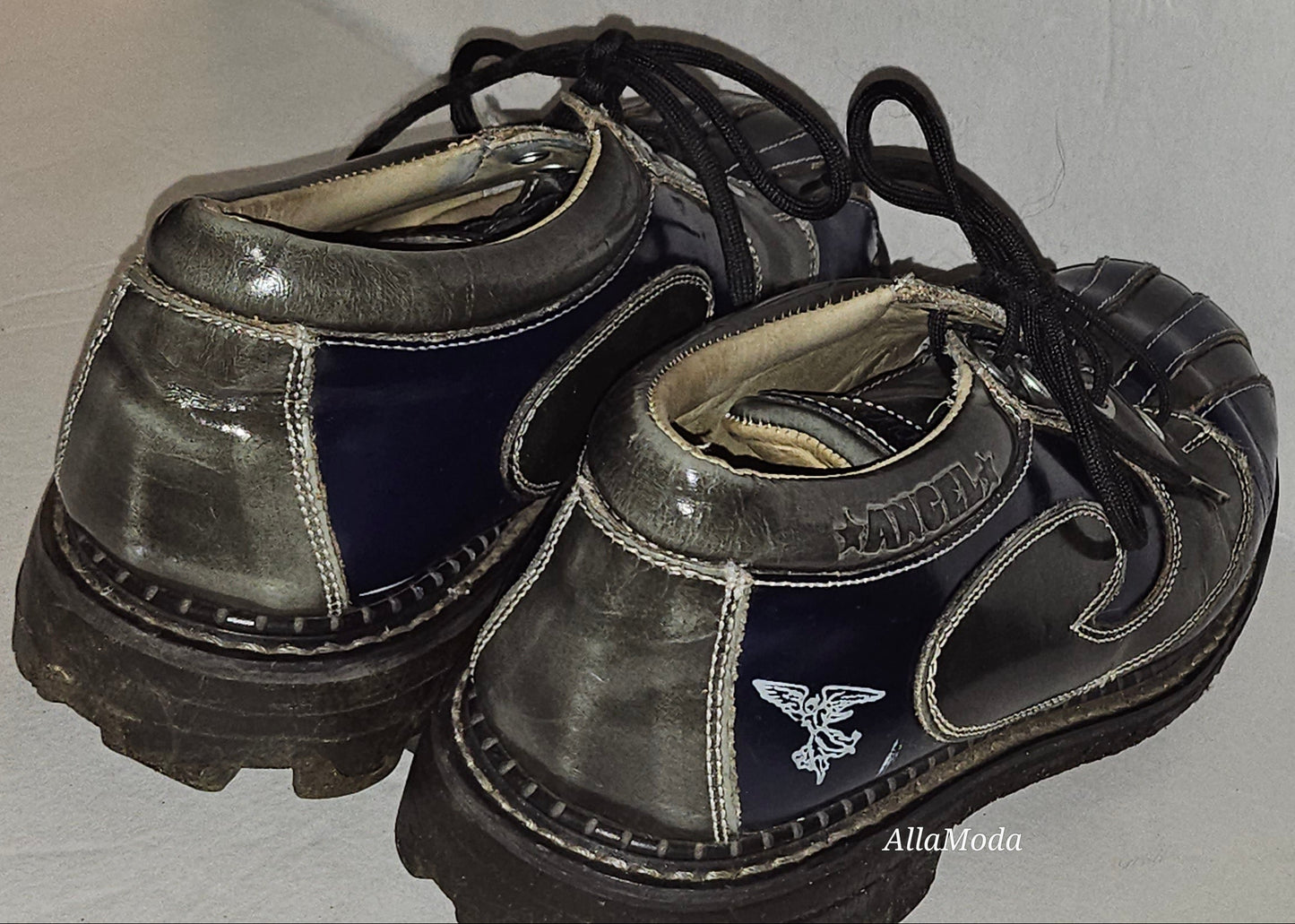 Vintage 90s John Fluevog Sie 7W/9M Angel Gibson Swirl Leather Derby Shoes