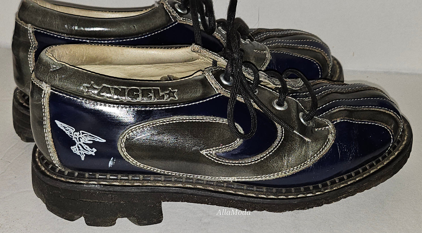 Vintage 90s John Fluevog Sie 7W/9M Angel Gibson Swirl Leather Derby Shoes