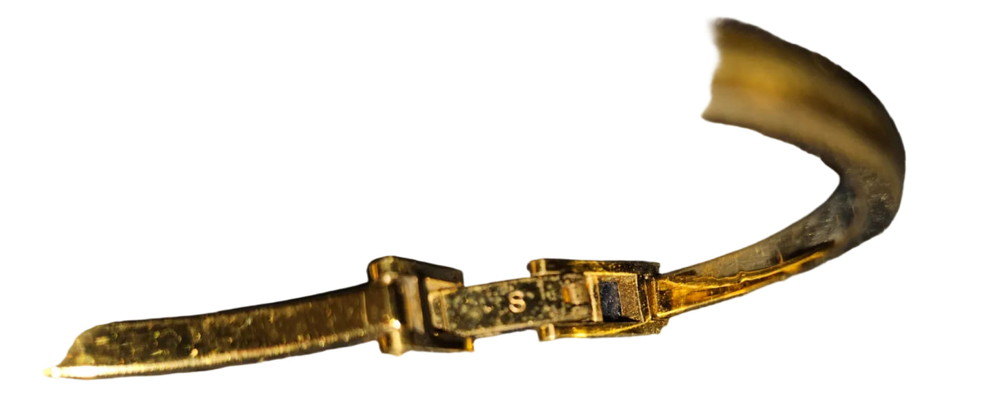 Gucci 1100- I, yellow gold, bangle style watch with twelve different colored, hard plastic resin bands