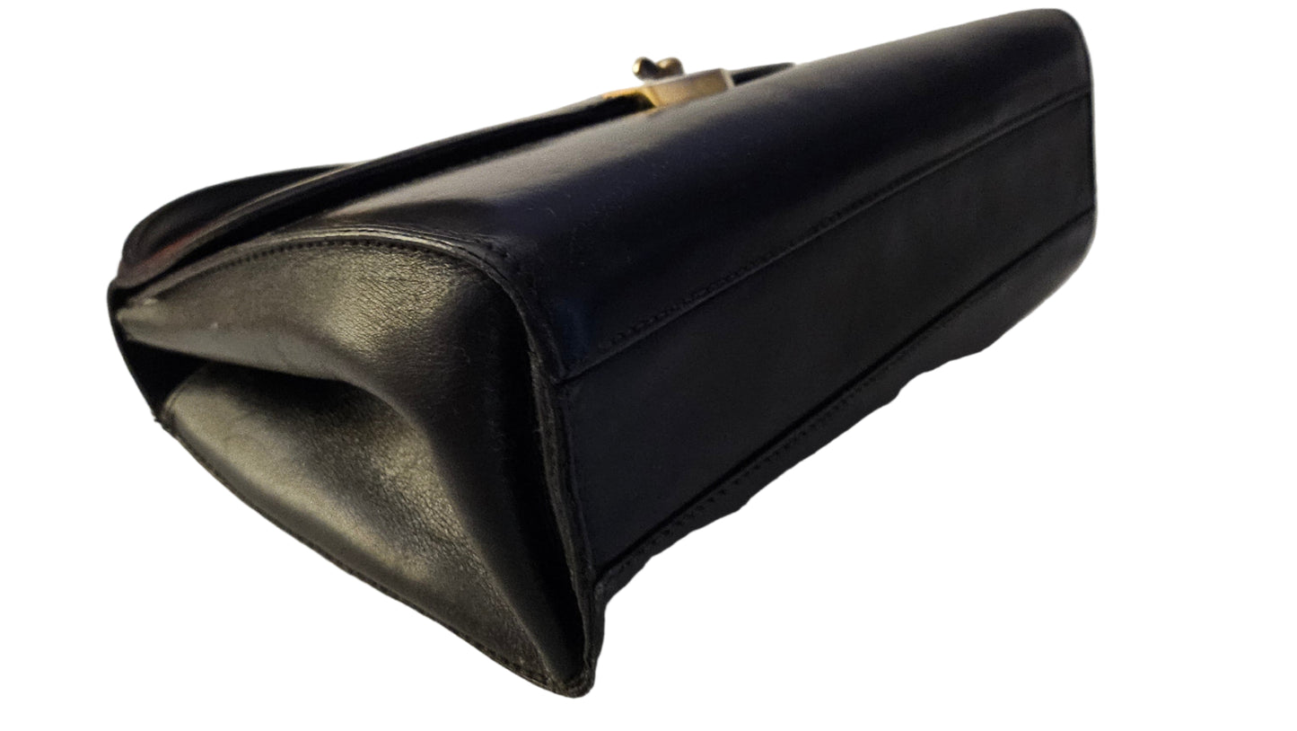 Gucci black leather Lady Lock Kelly bag with red & green Kelly stripe accents!