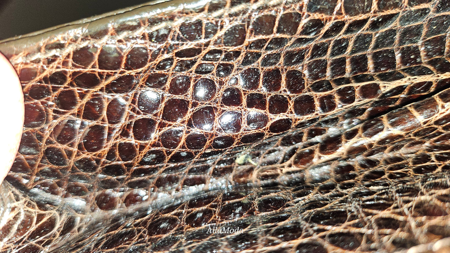 Fendi brown crocodile leather bag w two-tone chain strap & XL FF clasp