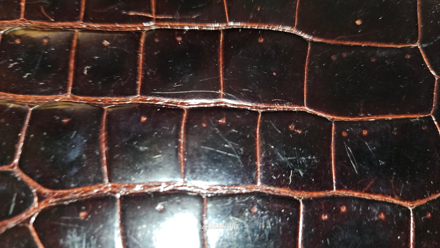 Fendi brown crocodile leather bag w two-tone chain strap & XL FF clasp