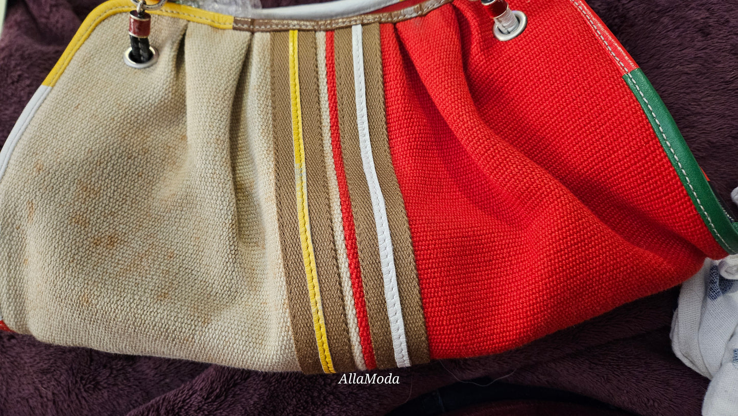 Bottega Veneta Red Yellow Green & Brown Color Block Satchel