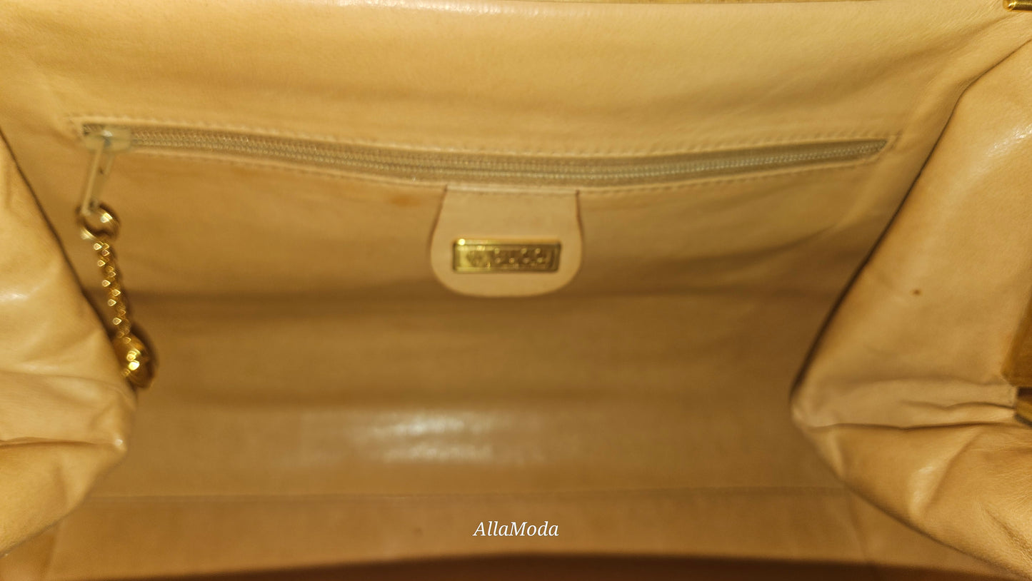 Gucci Rattan & Leather Two-Way Clamshell style Purse
