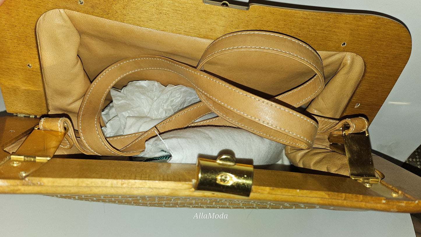 Gucci Rattan & Leather Two-Way Clamshell style Purse