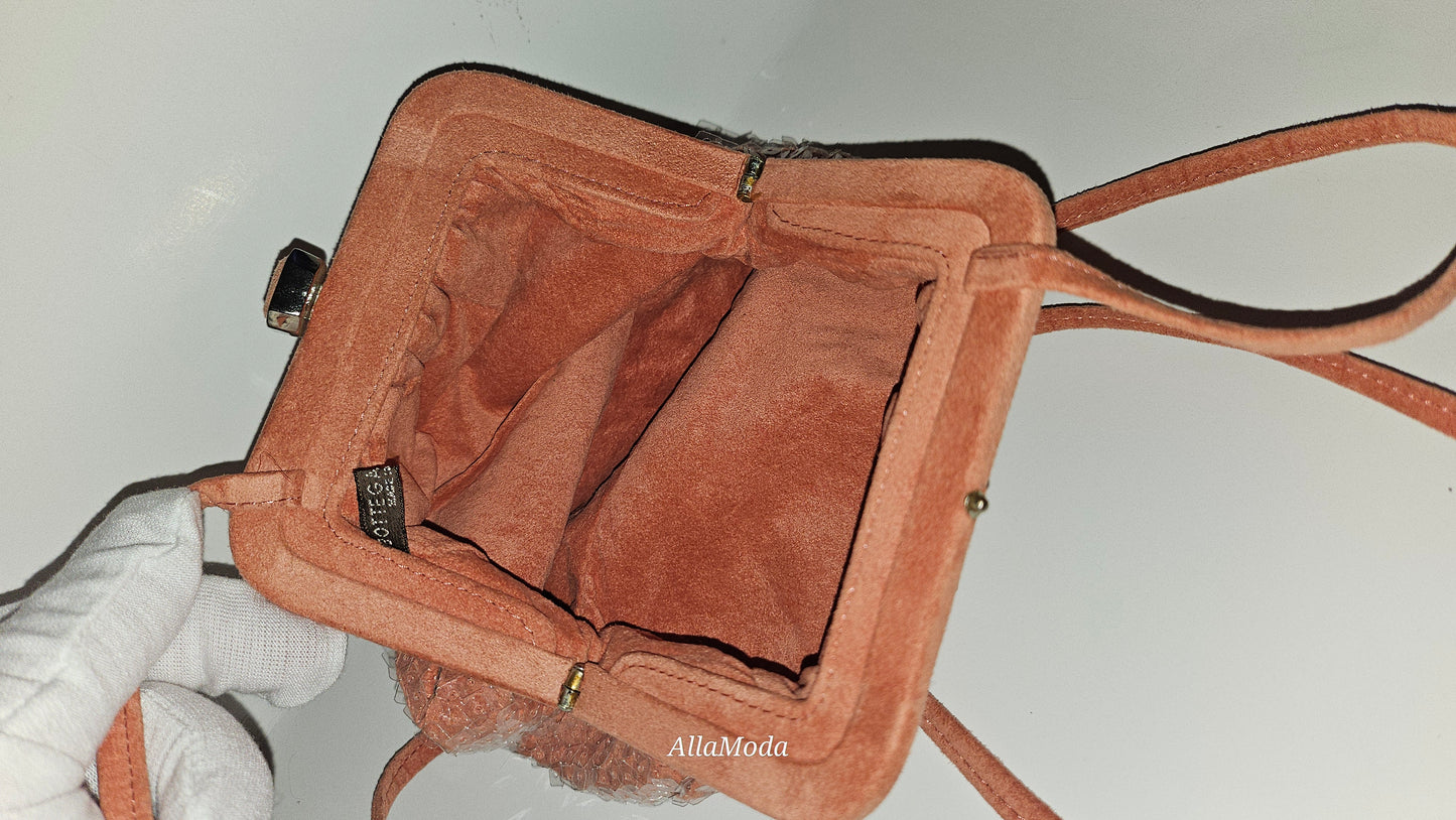 Bottega Veneta Pink Beaded Two-Way Clamshell Pouch Crossbody