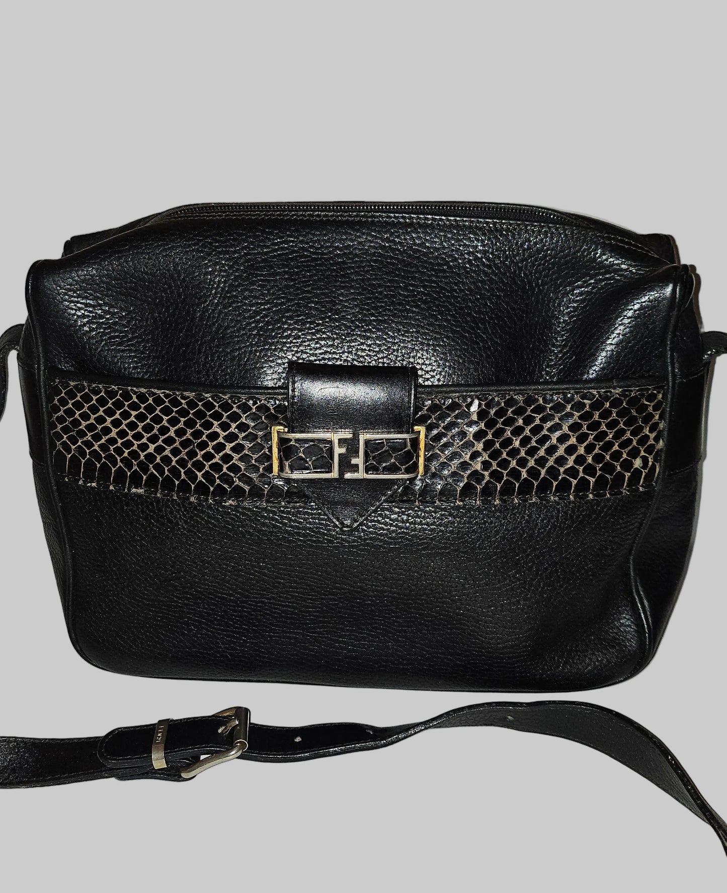 Fendi black leather & snakeskin cross body/messenger