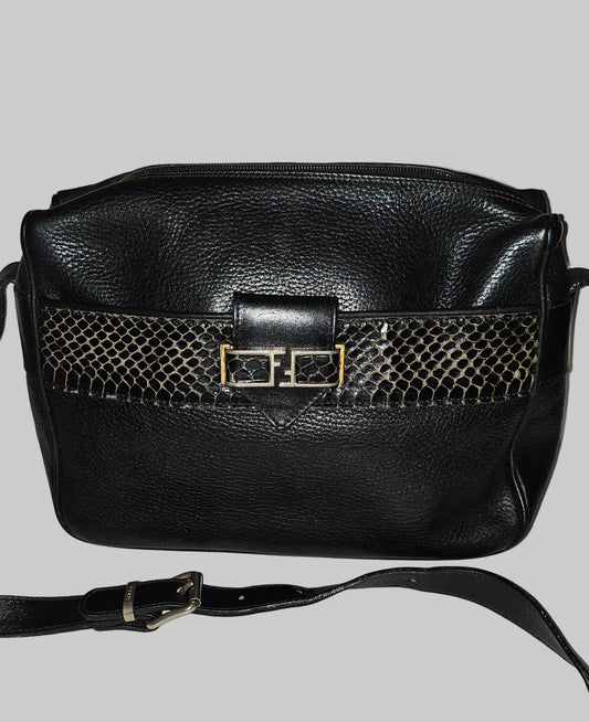 Fendi black leather & snakeskin cross body/messenger