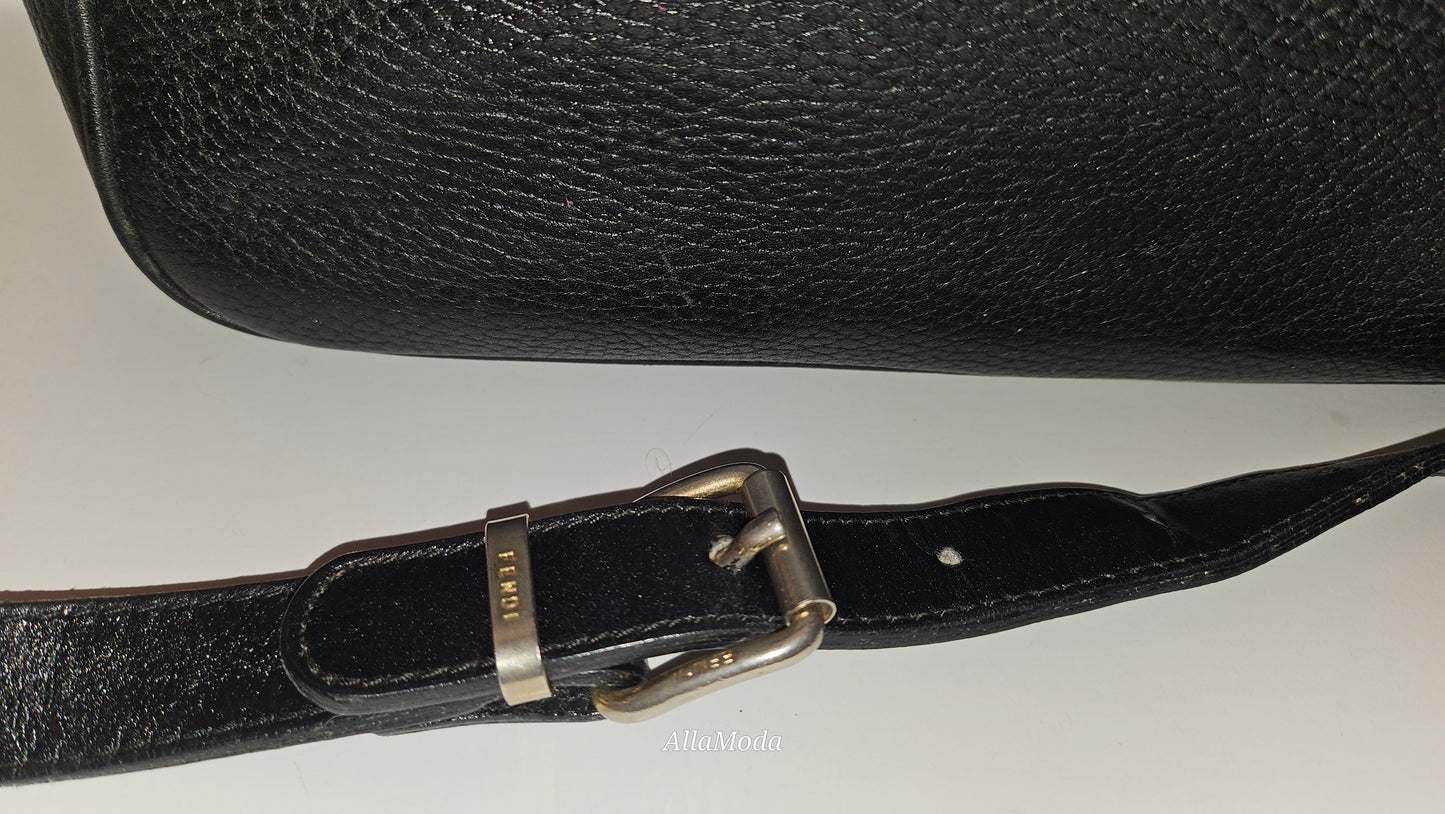 Fendi black leather & snakeskin cross body/messenger