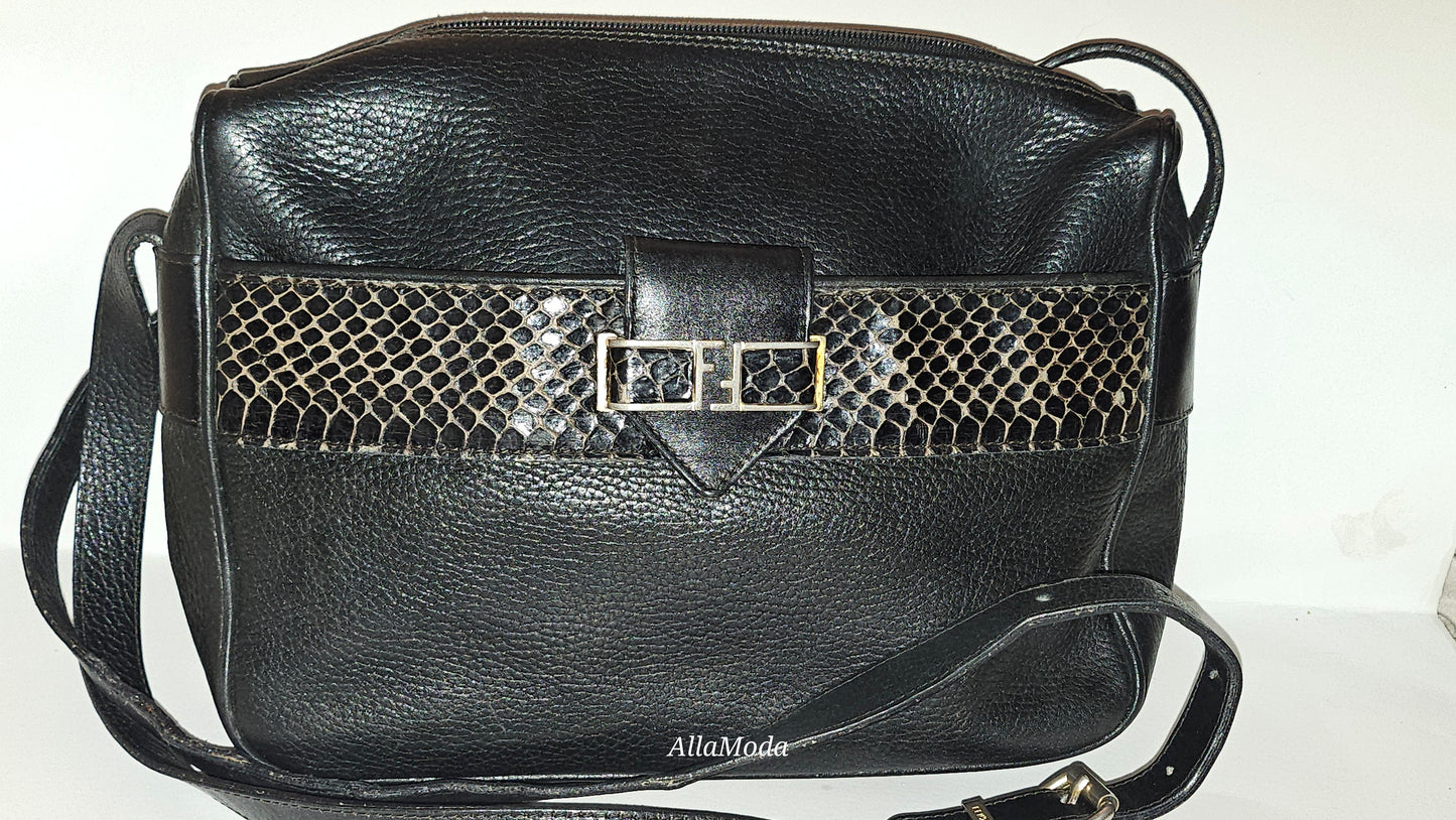 Fendi black leather & snakeskin cross body/messenger