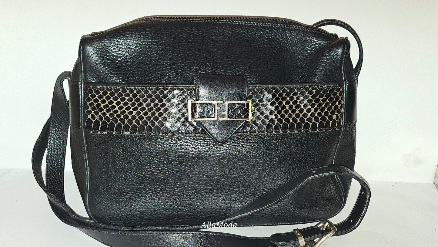 Fendi black leather & snakeskin cross body/messenger