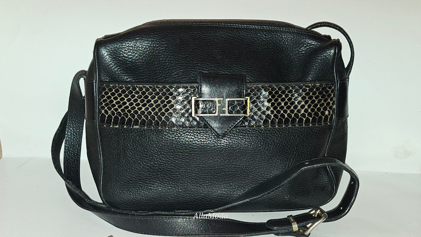 Fendi black leather & snakeskin cross body/messenger