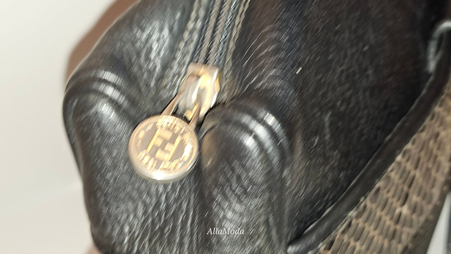 Fendi black leather & snakeskin cross body/messenger