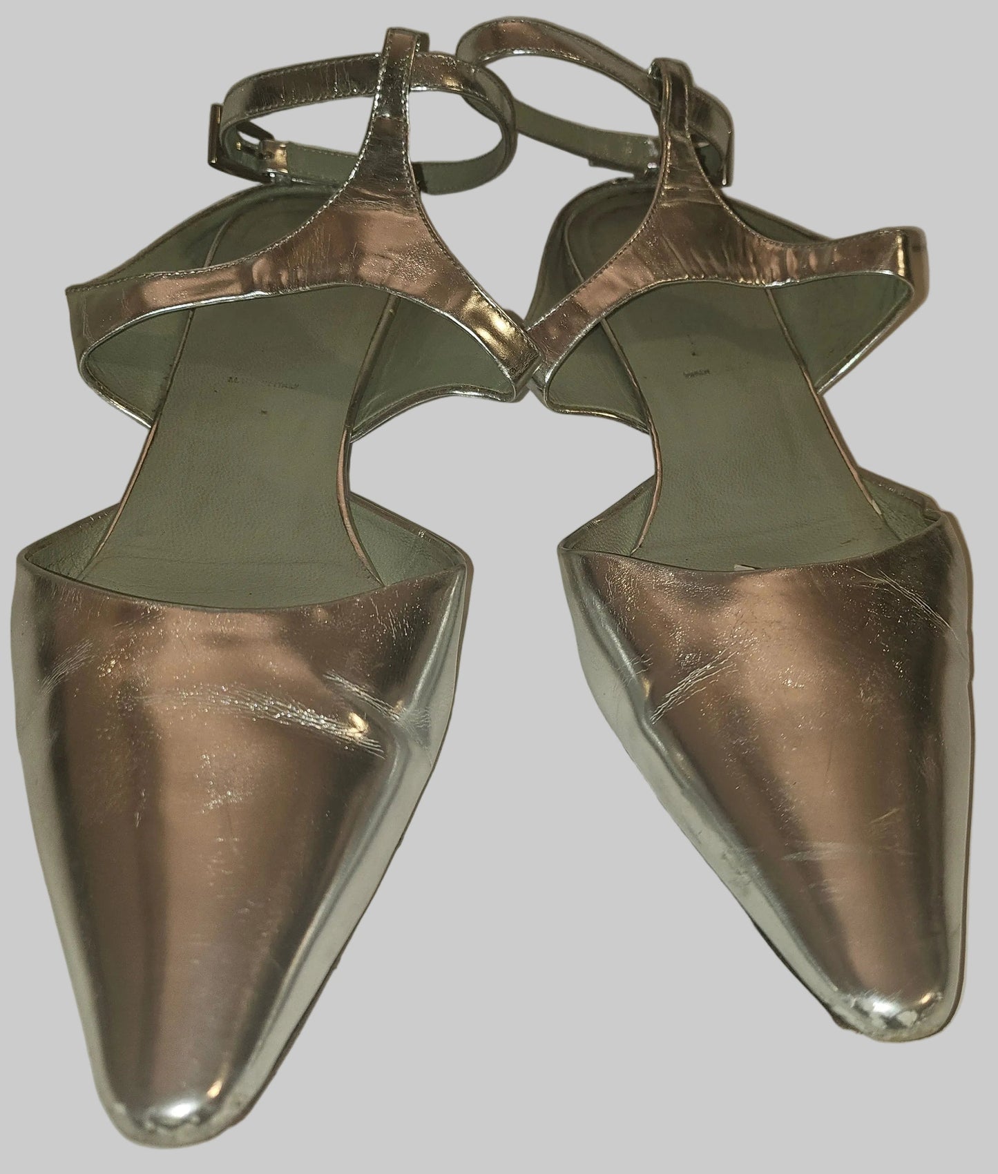 Prada silver leather  low kitten d'orsay heels