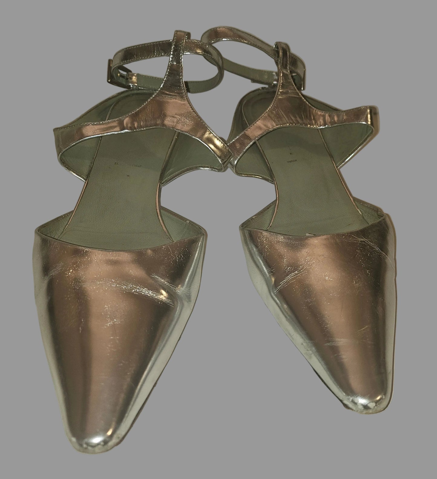 Prada silver leather  low kitten d'orsay heels