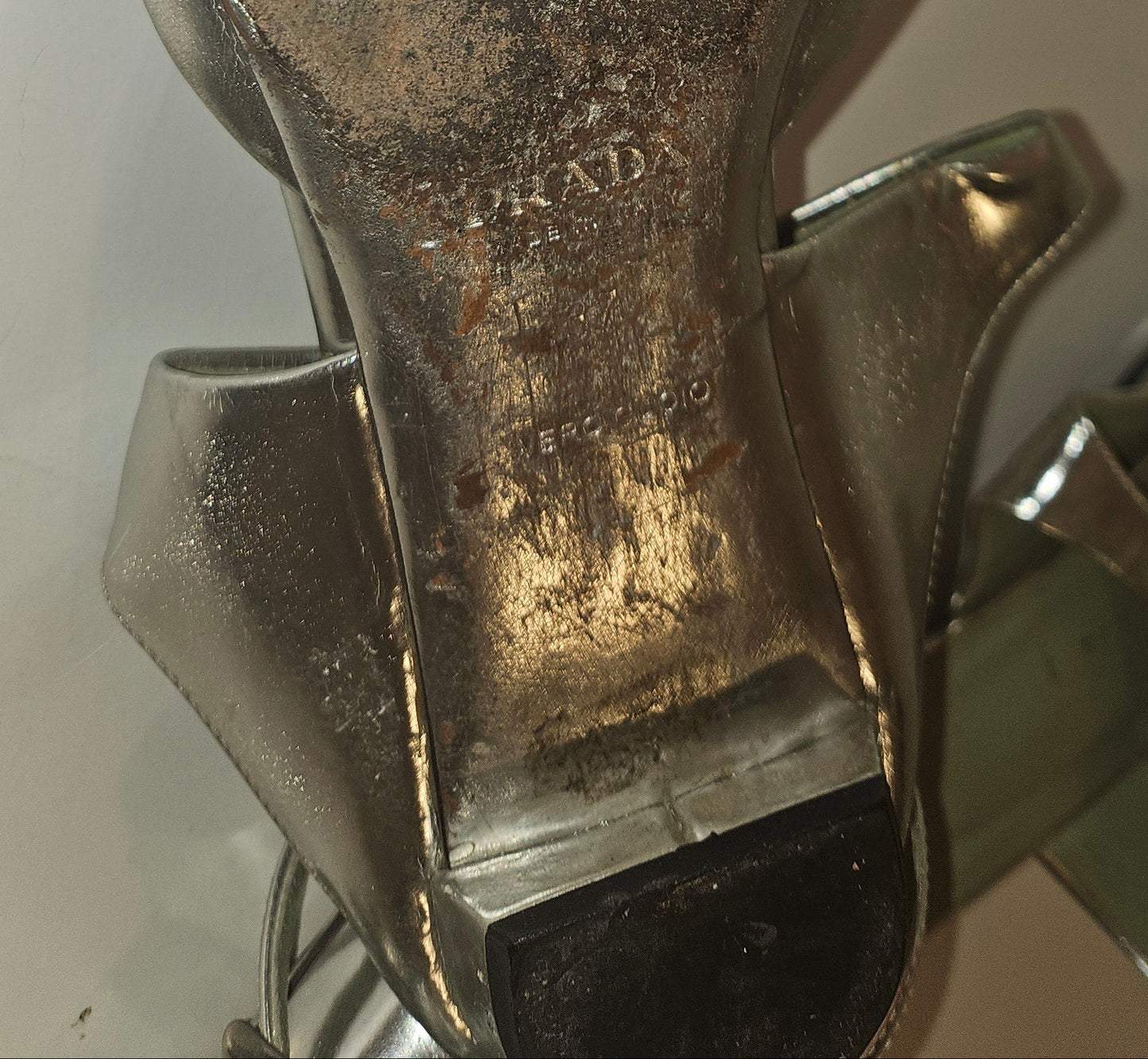 Prada silver leather  low kitten d'orsay heels