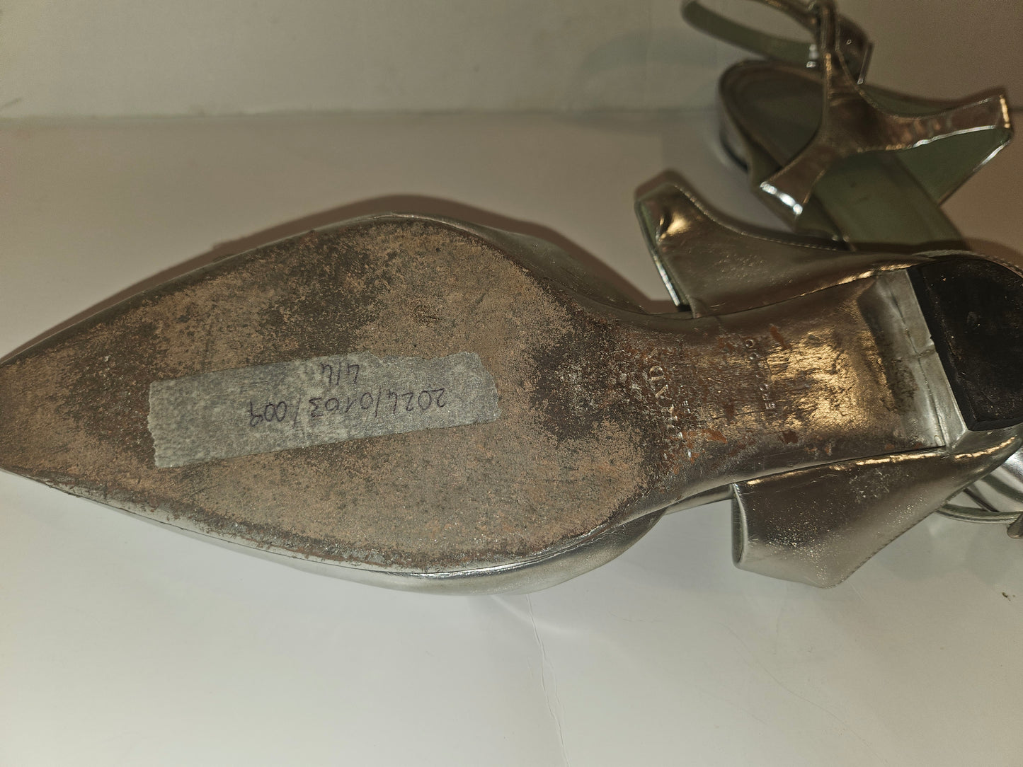 Prada silver leather  low kitten d'orsay heels