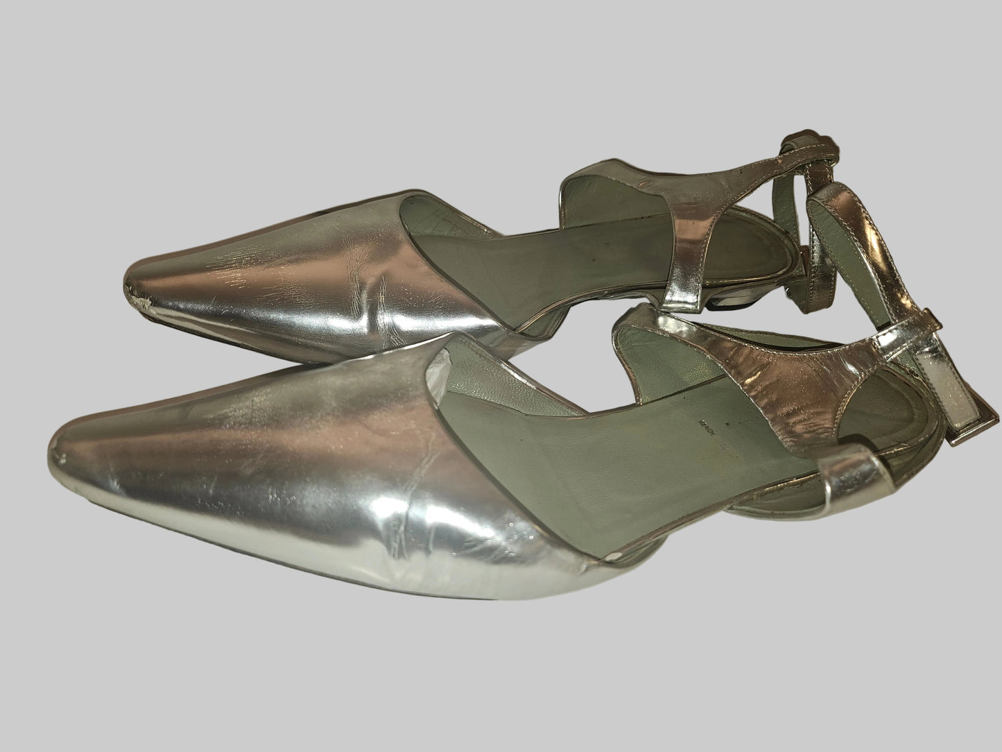 Prada silver leather  low kitten d'orsay heels