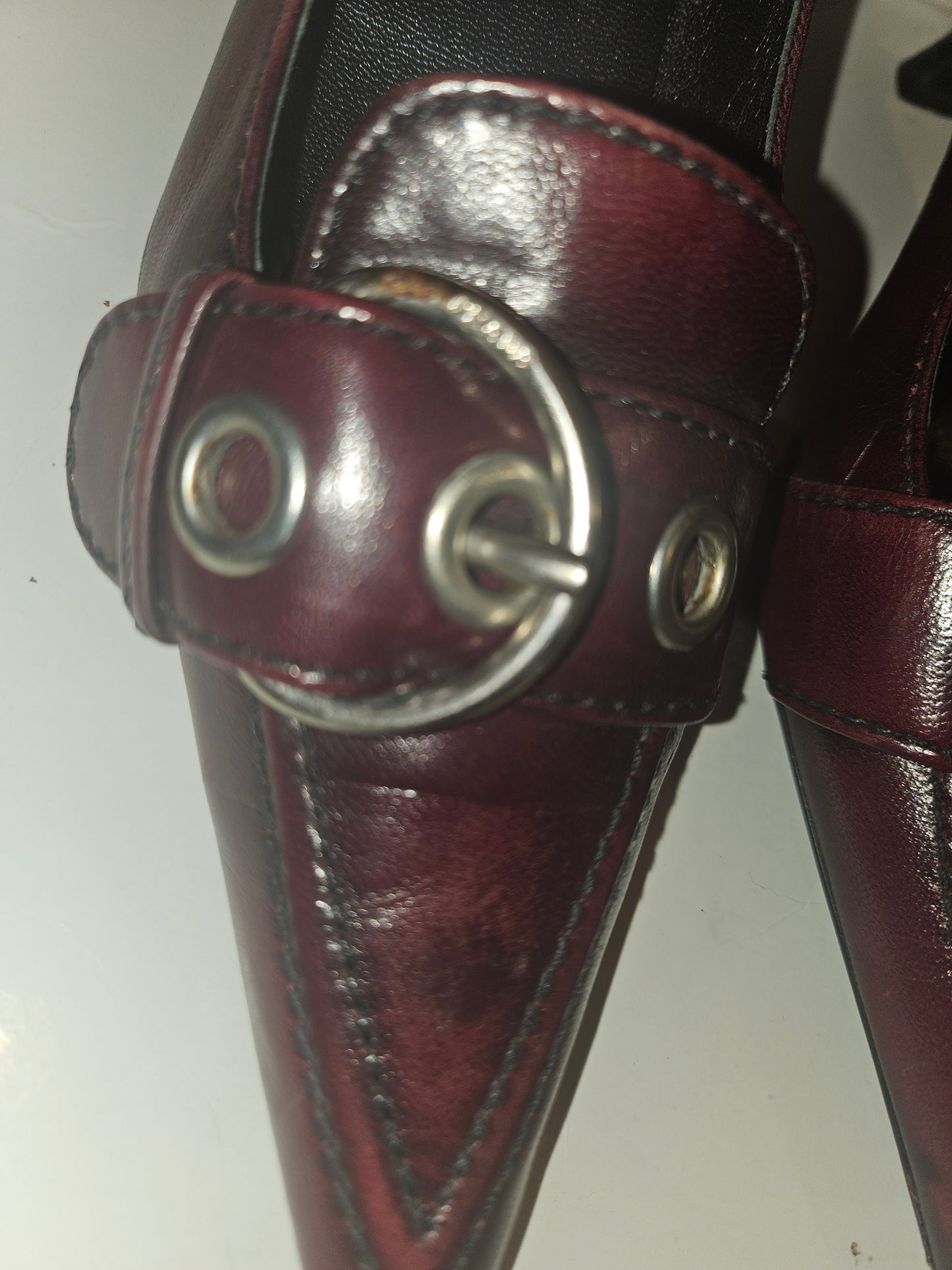 Prada rich burgundy-brown leather kitten heels in size 36.5
