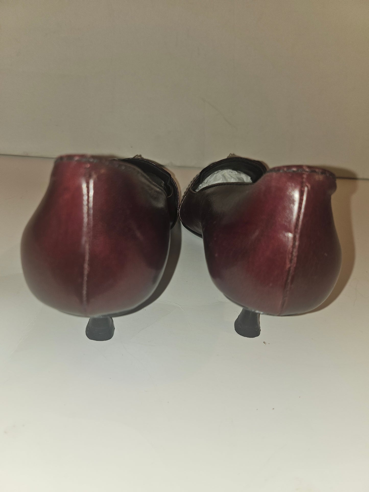 Prada rich burgundy-brown leather kitten heels in size 36.5