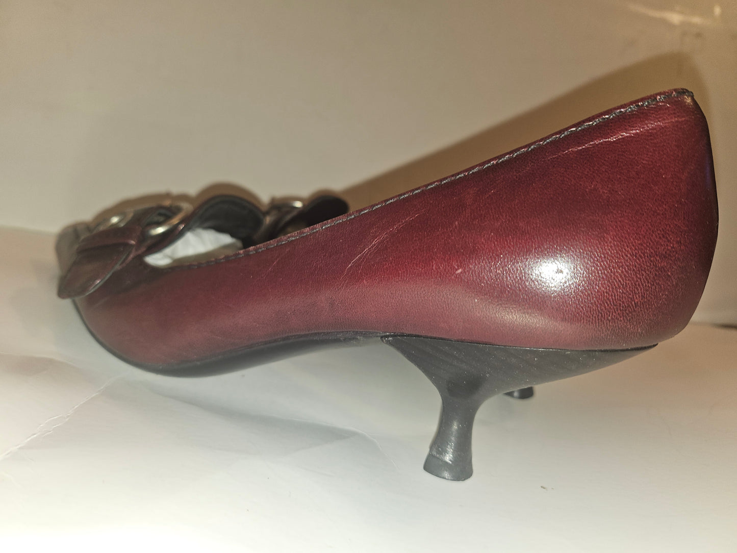Prada rich burgundy-brown leather kitten heels in size 36.5