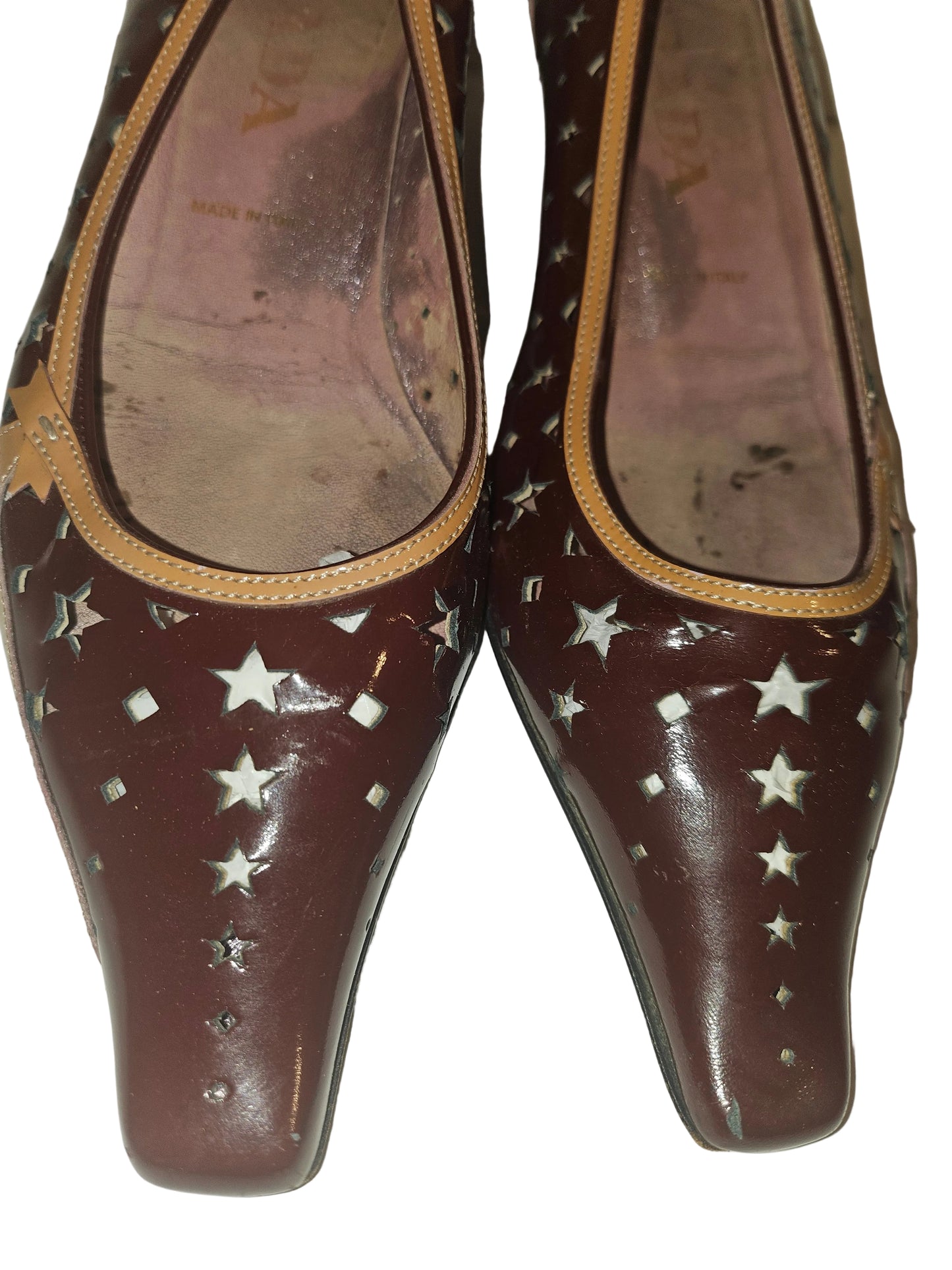 Prada color block kitten heels with cut outs