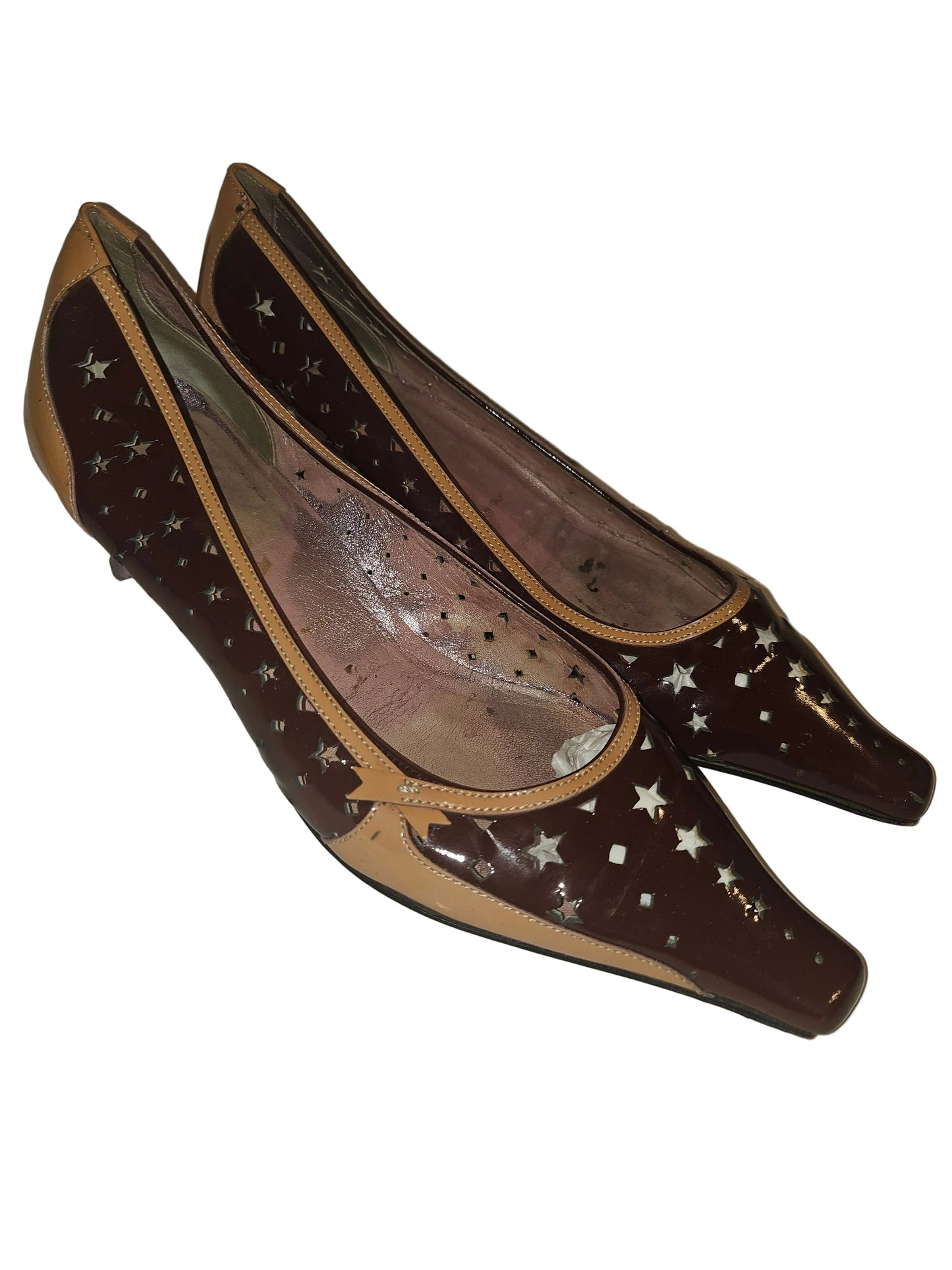 Prada color block kitten heels with cut outs