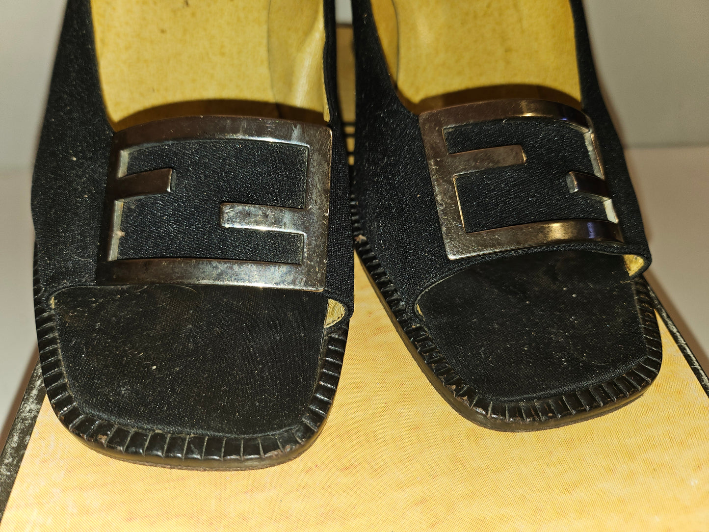 Fendi 'dress nero' black open toe heels w chrome FF accents!