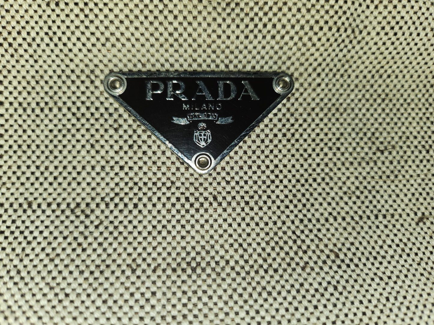 Prada linen/flax heavy fabric belt bag with chrome hardware